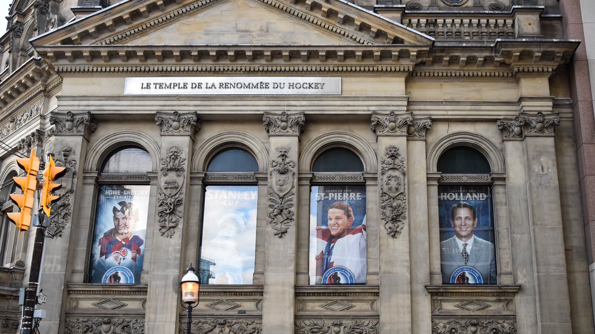HockeyHallFame's tweet photo. The Class of 2020 has taken their place in the windows of the Esso Great Hall! 

#HHOF2020 | #HHOF https://t.co/KdOSJ8oS2F