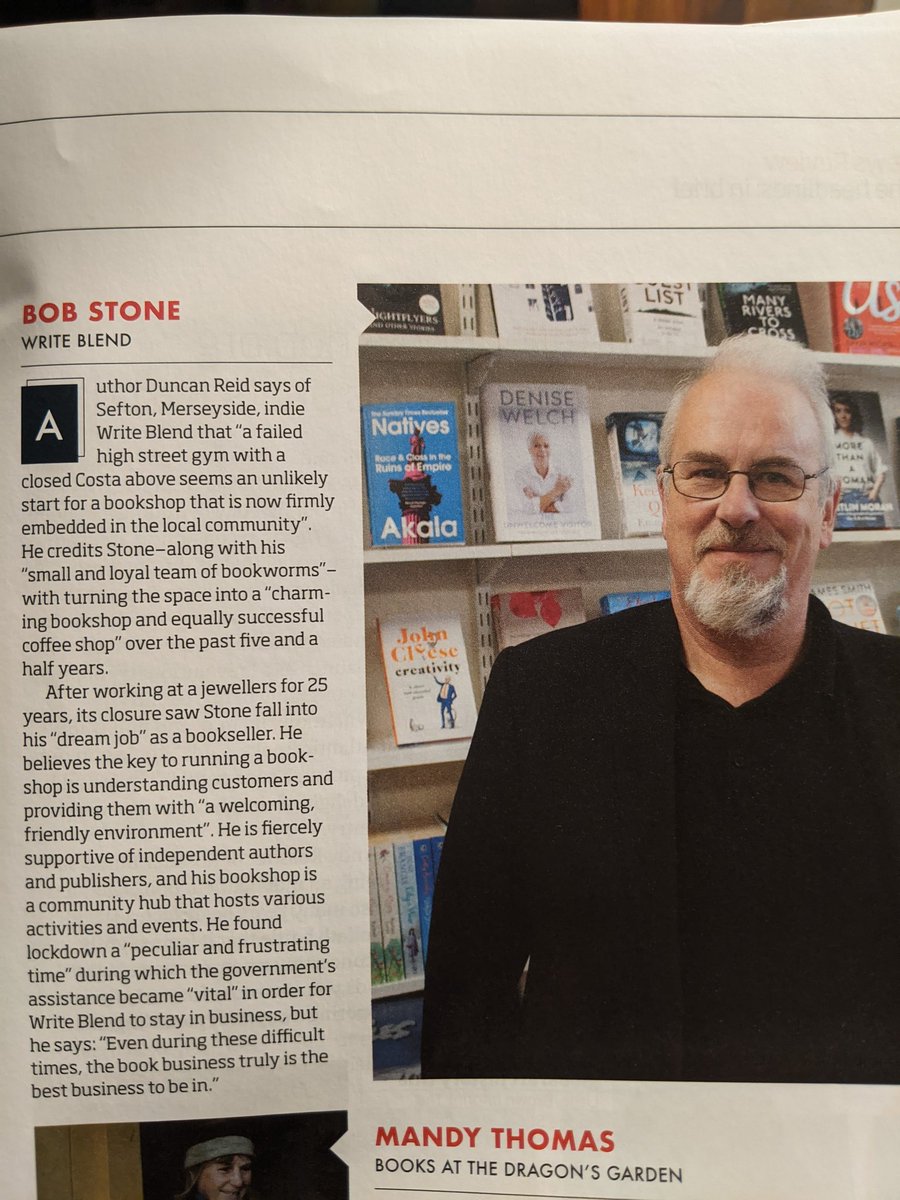sarahpbroadley's tweet photo. A well deserved place on @thebookseller #BookshopHeroes list for the amazing #BobStone @WriteBlend1 https://t.co/j56pHA5ByN