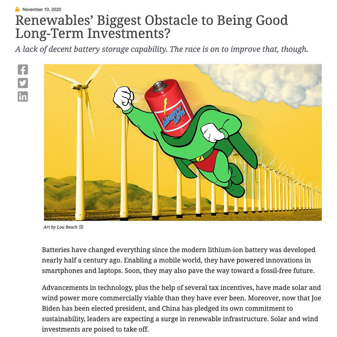 sbuzelli's tweet photo. Art by @XActo11 for #chiefinvofficer "Renewables’ Biggest Obstacle to Being Good Long-Term Investments?” #editorialillustration #artdirection
***
IMAGE: Building a better battery. More from small.
*** https://t.co/objbMfZidg