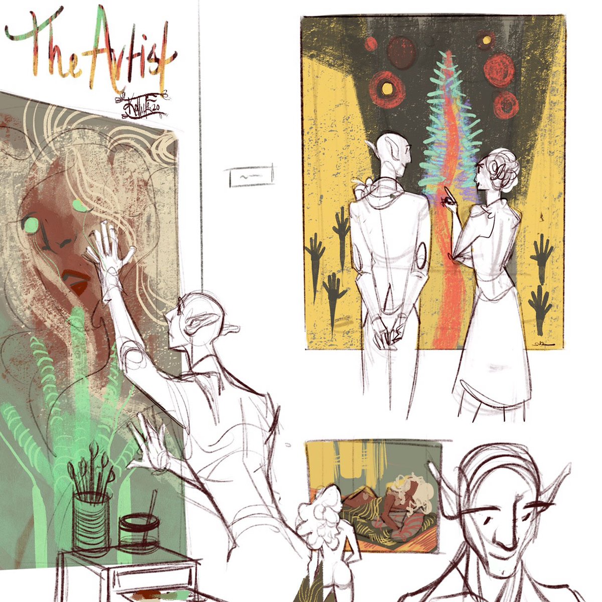 my dai au where Solas is an accomplished (although tortured) artist. You can see more au stuff on my patreon :) #DragonAgeInquisition #sketches