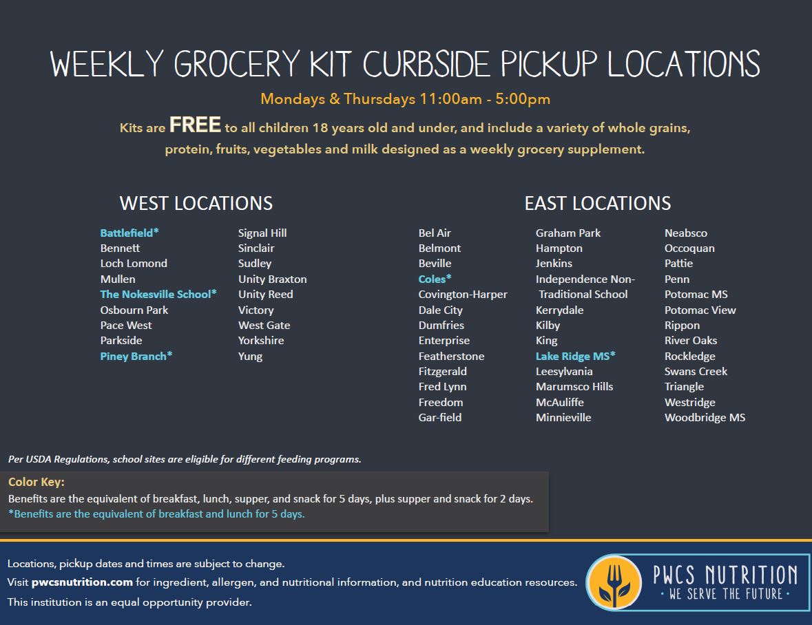 PWCSNutrition's tweet photo. Please share @PWCSNews: NEW pick up hours ⏰ begin this Thursday, November 12th! To ensure the safety of our staff and community due to earlier sunsets, our Grocery Kit pick up hours will be from 11 am - 5 pm. #SchoolLunch #NoKidHungry https://t.co/6zQsRk4hX9