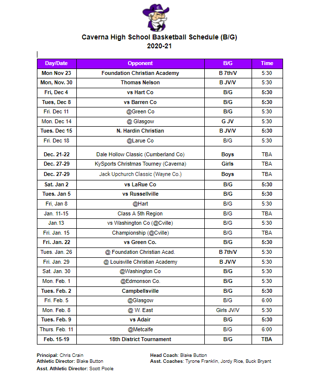 CavernaHigh's tweet photo. Caverna boys/girls basketball schedule and guidelines for the 2020-21 season! https://t.co/se9biklrU9
