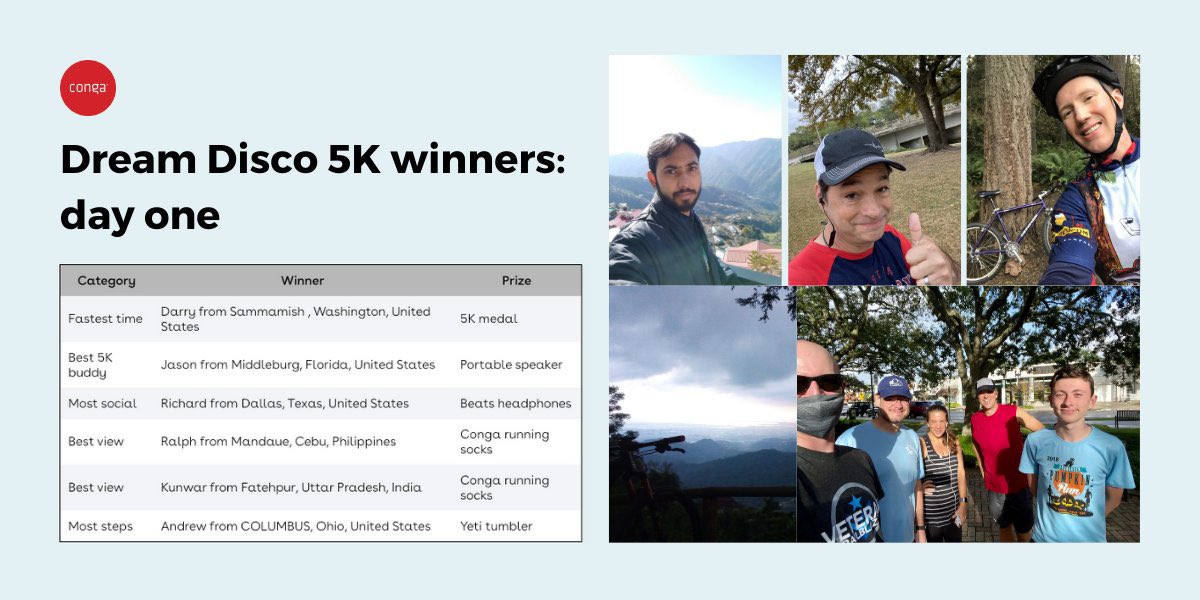 MarcJLester's tweet photo. If you haven’t completed your 5k yet, make sure you do it by Thursday. And if you did participate be sure to share it with everyone on social media with the #conga5k hashtag!
My son was one of the winners from yesterday! https://t.co/I77YxWI4FP