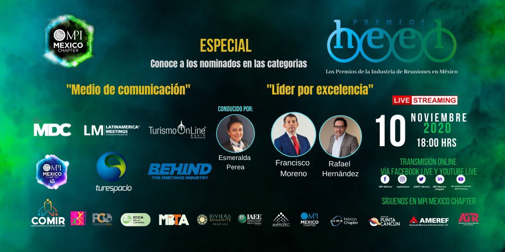 MPI_Mexico's tweet photo. #MPITvMéxico | 👉 "Rumbo a los #PremiosHeel 2020"
📌 Te esperamos HOY a las 18:00 hrs. en la entrevista con los Nominados a Líder por Excelencia y Medio de Comunicación.
💻Transmisión en👇
Facebook: https://t.co/I2pL113OI3
YouTube: https://t.co/KrZtUrfYg0
#eventprofs @Pacomovi https://t.co/B8xH5e7TcX
