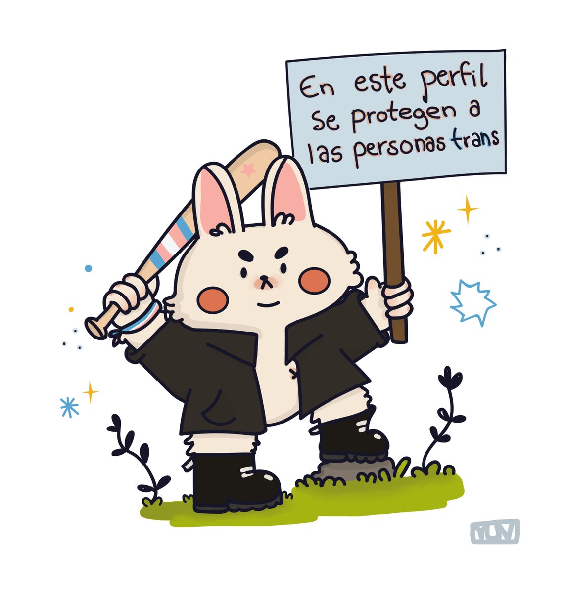 Chobobo2's tweet photo. Hice mi versión del conejo de esta cadena pero aquí se respetan y protegen ヽ(`⌒´メ)ノ

Hagan su versión para demostrar su apoyo a las vidas trans  :3  #RespetoAlasVidasTrans #drawthisinyourstyle https://t.co/PWKwIBOCeV