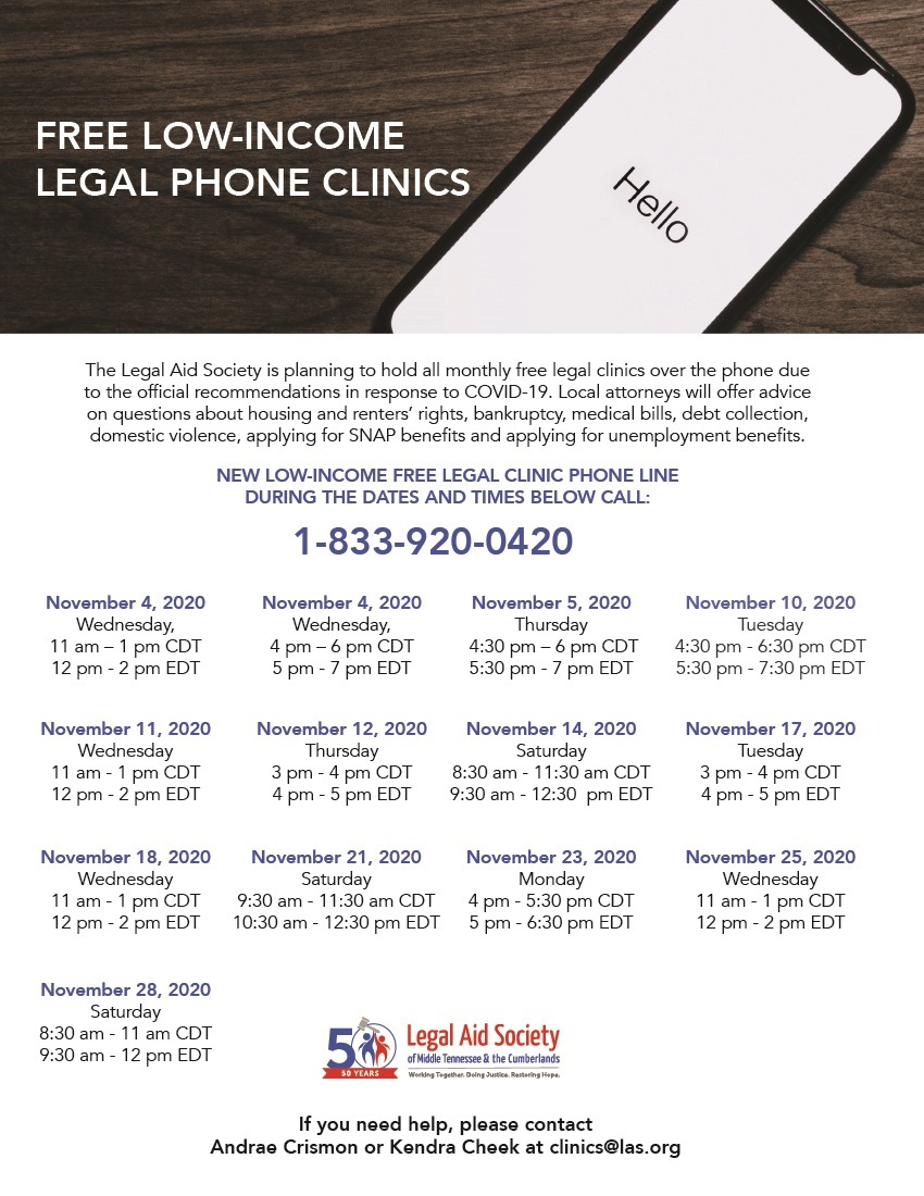 mnps_fcp's tweet photo. HAVE YOU HEARD?! @MetroNashville Legal Aid Society is hosting phone clinics!
#ShareThis #MNPSSTRONG https://t.co/dd5TYVNUaC
