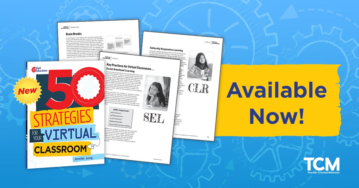 tcmpub's tweet image. New Release! Get your copy of 50 Strategies for Your Virtual Classroom by @mrsjenjump1. This resource includes 50 instruction strategies to aid and inspire virtual teaching and ease the stress of distance teaching. Shop now: bit.ly/3piAu9W 
#TCMunited #LearningNeverStops