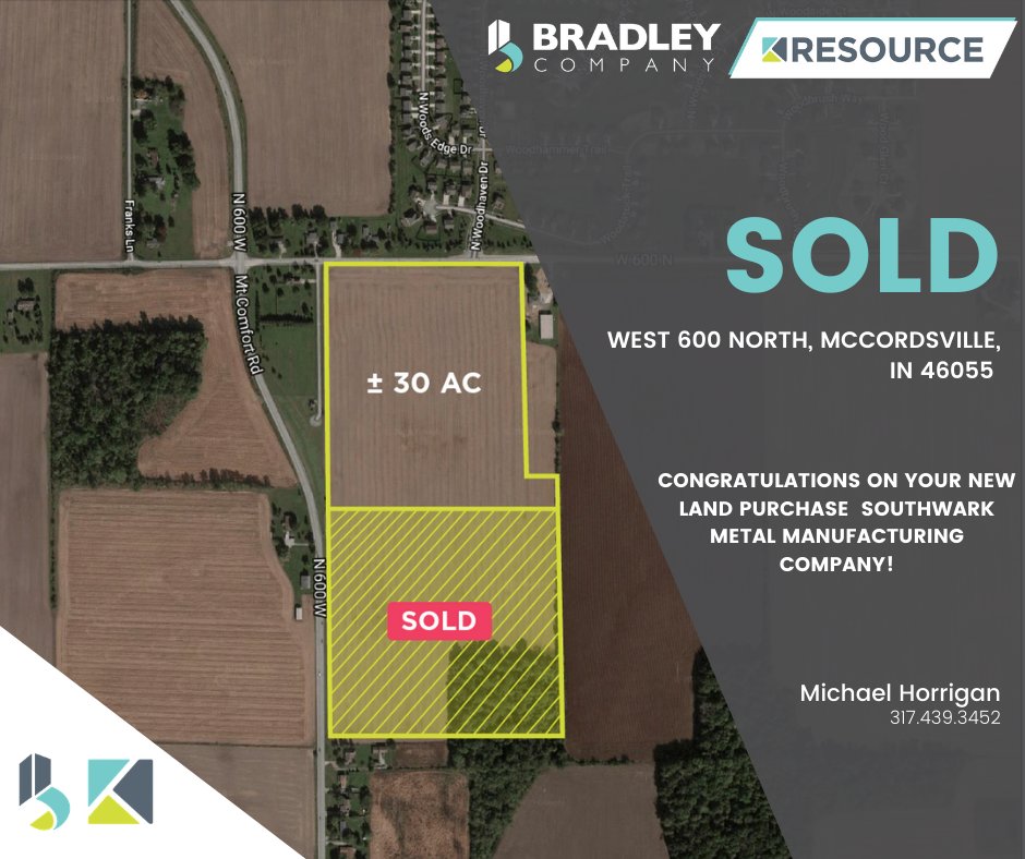 RESOURCEcre's tweet photo. NOTABLE TRANSACTION ALERT! We’d like to give a special shoutout to Mike Horrigan for representing Marion Hall in the sale of this 30 acre land parcel located at West 600 North McCordsville. Congratulations Mike!
#RCRE #BCO #CRE #commercialrealestate https://t.co/s5bx9DxFx1