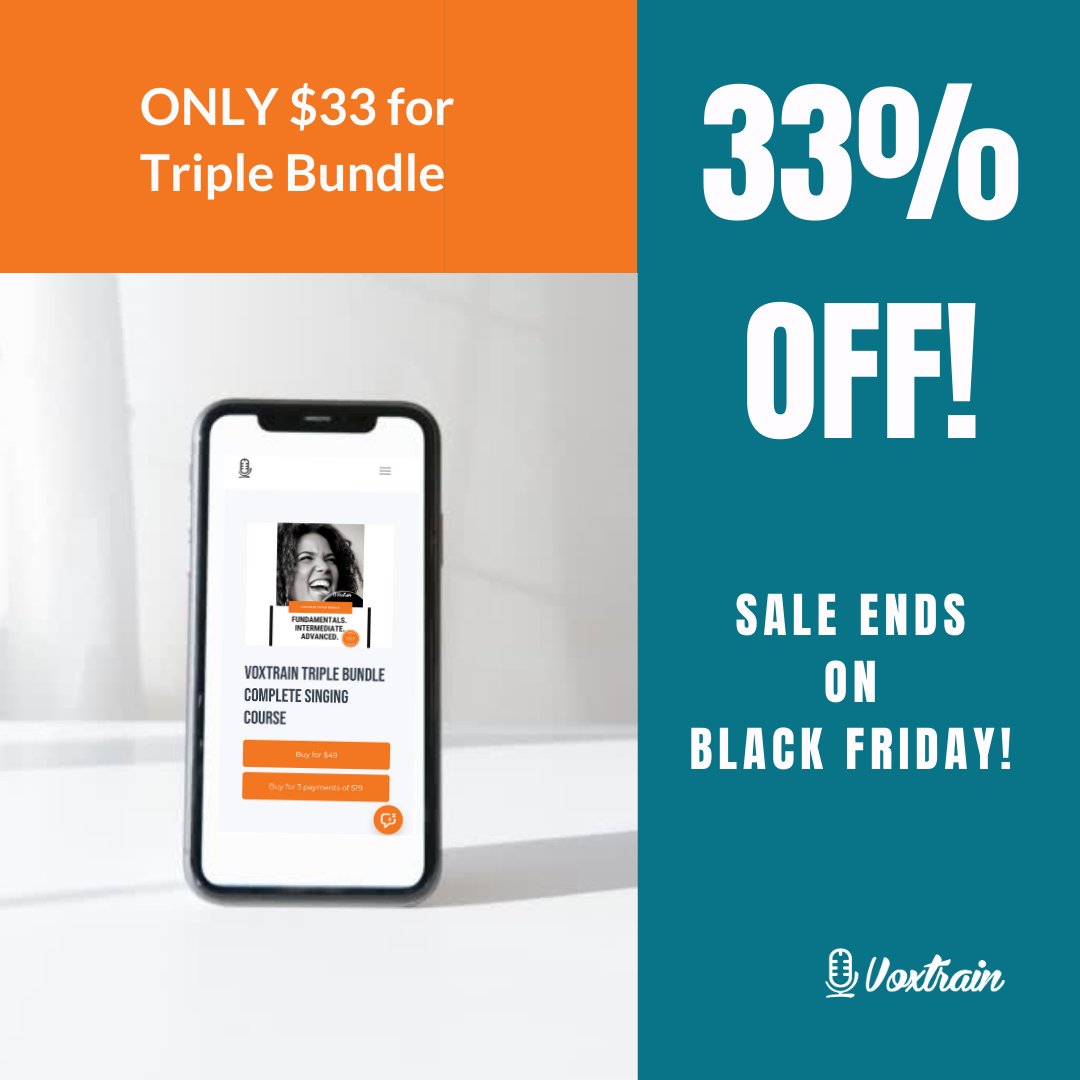 VoxTrain's tweet photo. SALE TIME! 💰💰💰

33% Off of our products!
Don't miss out.
For access, click on https://t.co/VRJ9qJVr7o  

Valid until 27 November 2020.

#blackfridaysale #sale #onlinesinginglessons #learntosing
#singbetter https://t.co/ffEdc4WrZB