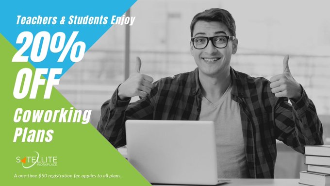 We know this year has been tough and #distancelearning can be a struggle. That's why we’re happy to offer #teachers and #students 20% off #coworking plans. We have plenty of disinfected #desks and blazing fast #wifi for you, plus free coffee and snacks! #workspace #learningspace
