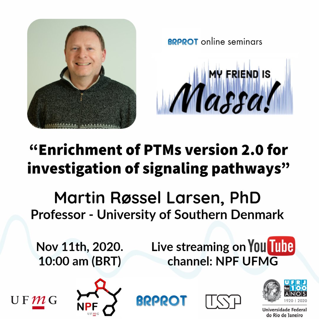 Our next webinar will have a talk of the danish Prof. Martin Larsen. He is pioneer in the study of protein post-translational modifications by #massspectrometry and #proteomics This Wednesday (November 11) at 10 am (Brazil Time) / 2 pm (CET). m.youtube.com/watch?v=XikN2u…