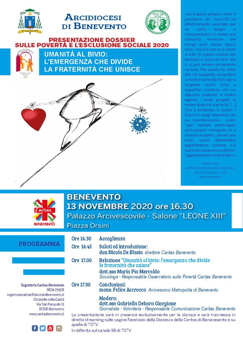 dondeblasio's tweet photo. #13Novembre #caritasdiocesana #Benevento #Dossier #povertà #esclusione #COVID19 
Diretta streaming sulle pagine Fb della Caritas, della Diocesi di Benevento e in diretta TV canale 98 TSTV https://t.co/HCFAkAKRUm