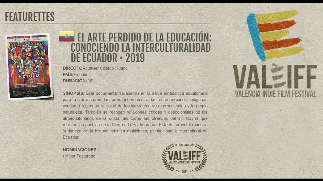 ArtePerdidoEduc's tweet photo. Nuestro documental de #innovacion #educativa de #Ecuador, ha sido seleccionado en el València Indie Film Festival de España. Pueden seguir las incidencias del festival en su sitio web #INNOVAUNAE https://t.co/ZELBSimdWS https://t.co/E47wnuH5p9