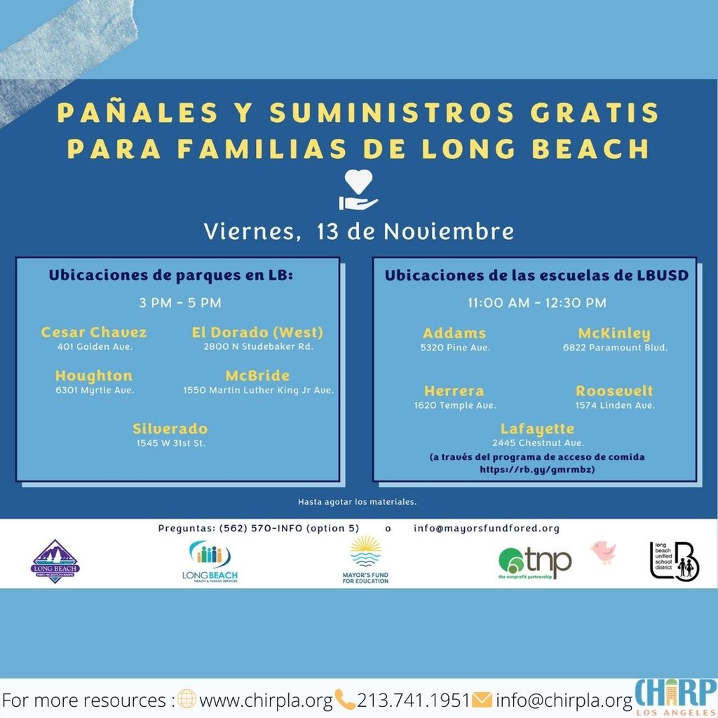 ChirpLosAngeles's tweet photo. Free Diaper & Supplies For Families! Friday, November 13, 2020.
#chirpla #diapers #babywipes #formula #babydiapers #diaperservice #diapersfordays #resources #longbeachresidentsonly #supplies #diapersbag #diapersshouldbefun #freediapersandwipes #freediaperstoo #freediaperskids https://t.co/UAigyBJP6U