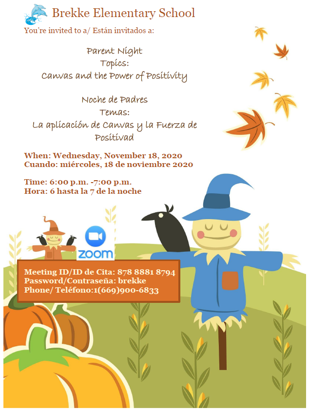 Please join us for our  parent night on Nov. 18 at 6pm! Favor de acompañarnos para nuestro noche de padres el 18 de noviembre a las 6 de la noche! #ParentNight #Education #DistanceLearning #Canvas #Positivity <a href="/OxnardSD/">OxnardSD</a>