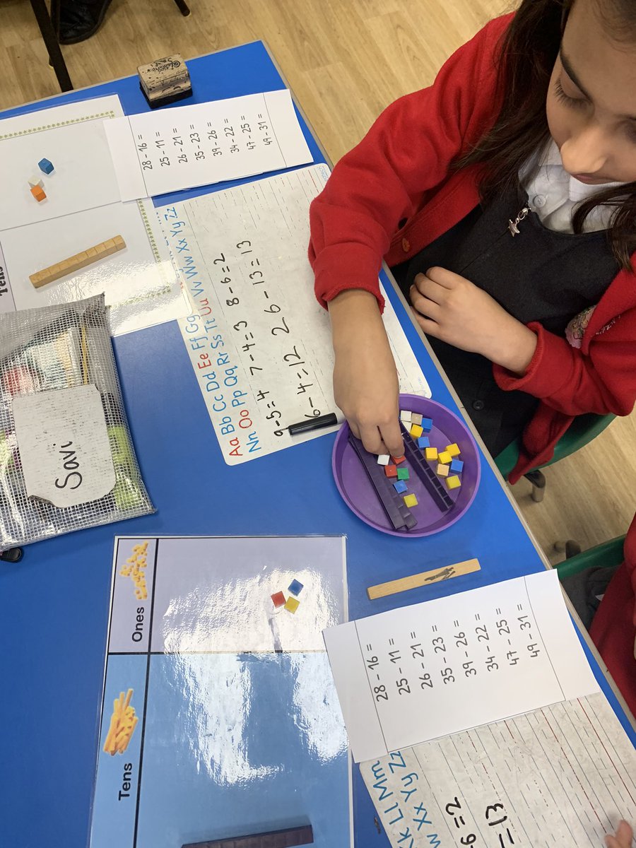 Miss_Patel_KS1's tweet photo. What better way to learn about subtraction than practically through dienes and a place value chart? ✏️➖🔢 https://t.co/qJXPy8QzxG