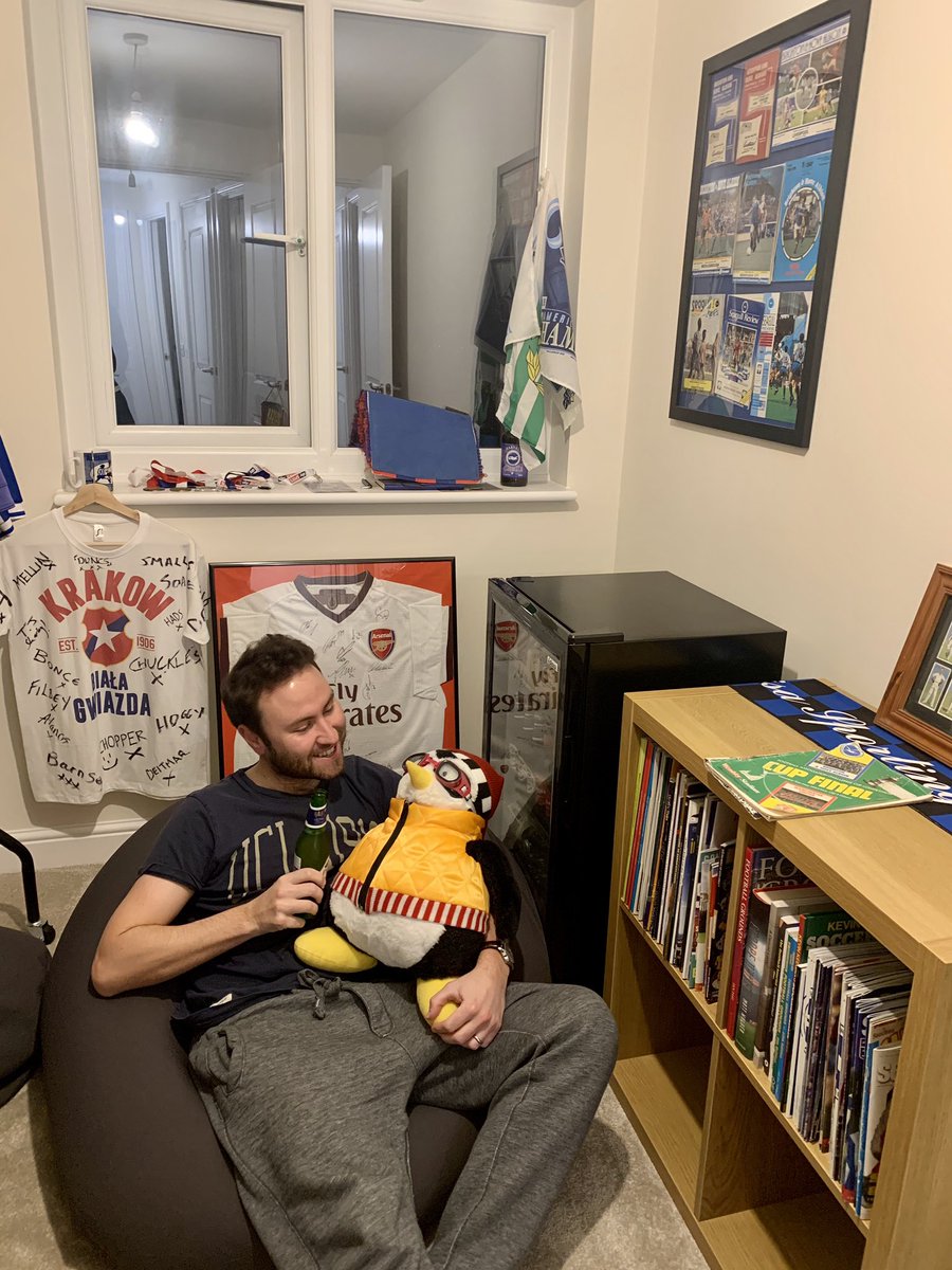 Boppero86's tweet photo. 😍 excluding increasing the memorabilia I think the football room is complete!! Look at this beautiful addition! #beerfridge #birthdaybeers #footballroom #amf #footballmemorabilia https://t.co/OrnTX9MVDT