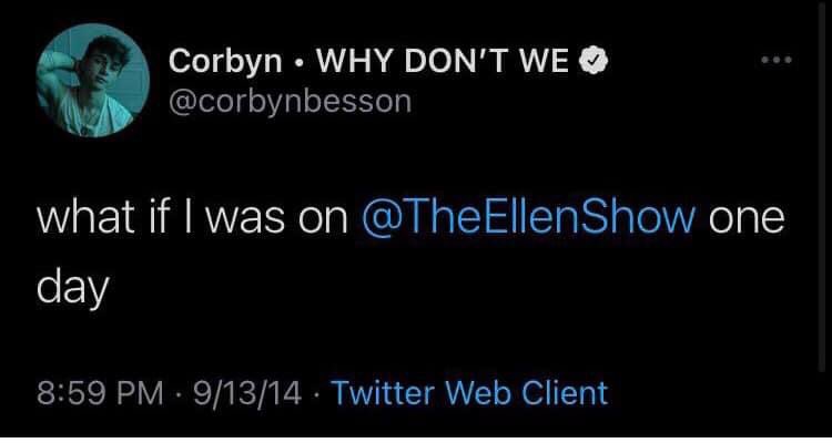 wdw_babes5's tweet photo. Honestly can not wait!!! Iโm so excited ๐๐ @corbynbesson @whydontwemusic #WdwEllenShow @TheEllenShow #WDWEMA #FALLIN4CORBYN #STREAMFALLIN https://t.co/Gbr3ck1kO5