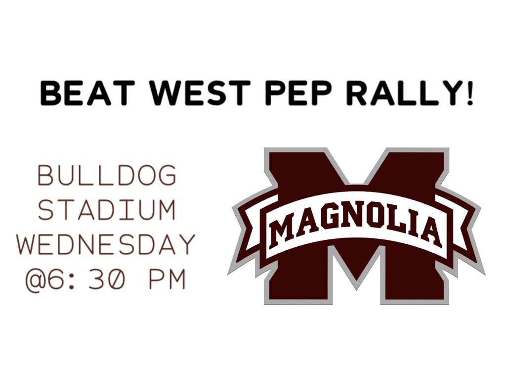 magnolia_cheer's tweet photo. TOMORROW!!🤍🤍 Pep rally at 6:30 PM at the stadium! Come out to watch us perform and support the dogs! BEAT WEST! https://t.co/rPX52l7B3K