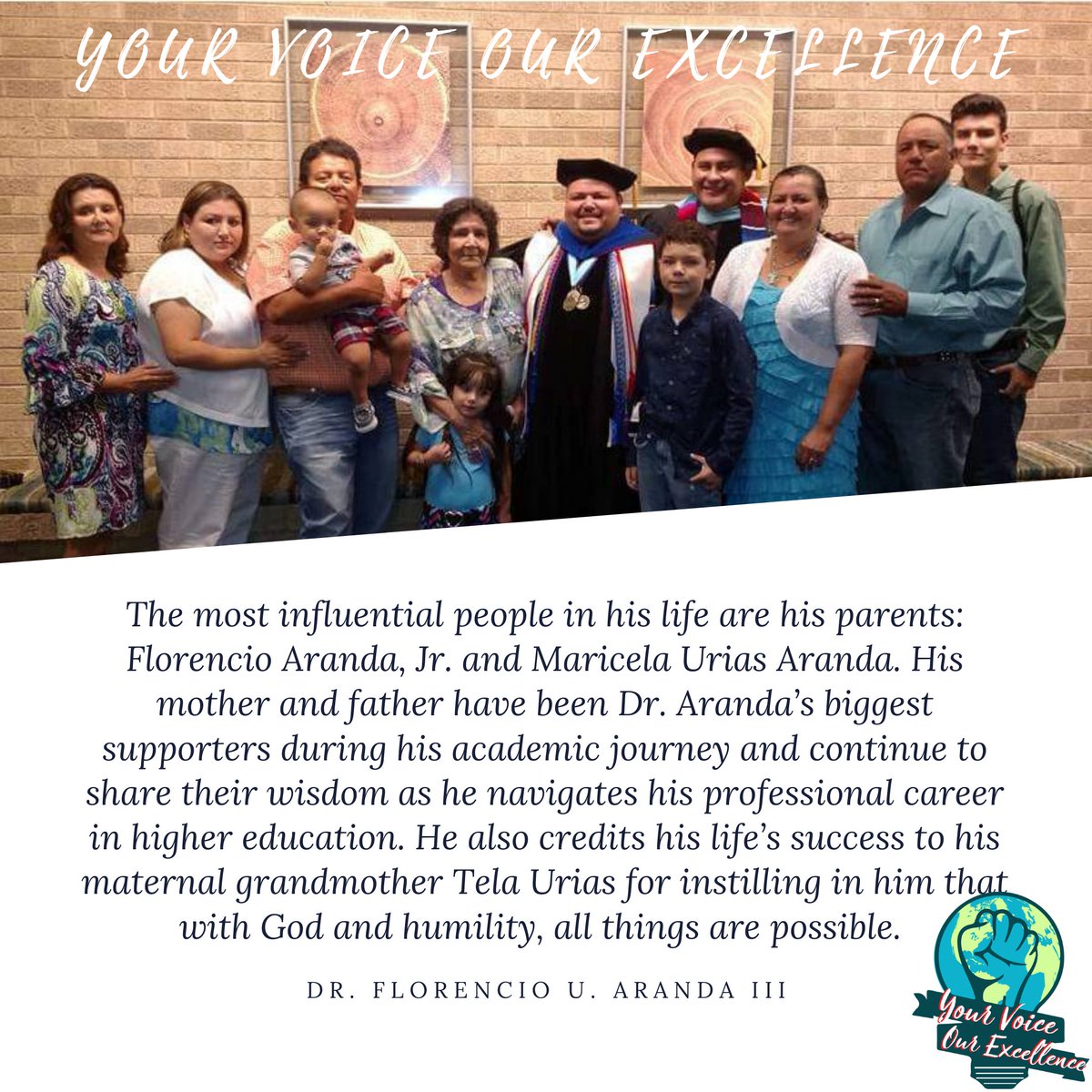 byndexcellence's tweet photo. This week we are highlighting @FUAIII. He is a first generation higher education professional and advocate. To learn more about Dr. Florencio U. Aranda III click here:
https://t.co/e4wJLfqNK0
#YourVoiceOurExcellence #YVOE #FirstGen #highereducation https://t.co/K6EGA7X5PC