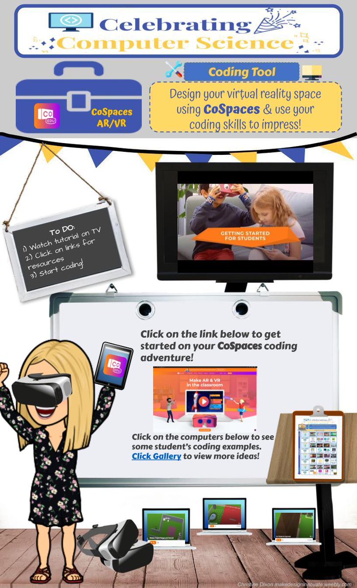 christinekdixon's tweet photo. 💻Here's a Celebrate #ComputerScience Choice Board for the upcoming #HourofCode #CSEdWeek &amp; beyond!🎉

👀Preview: https://t.co/d0H6MOXxIW 

Feel free to make a copy (link in thread) &amp; modify for your own students (watch: https://t.co/oSDGYJ7LNd)

Happy Coding! #TsGiveTs #csforall https://t.co/8yZWqJURRM