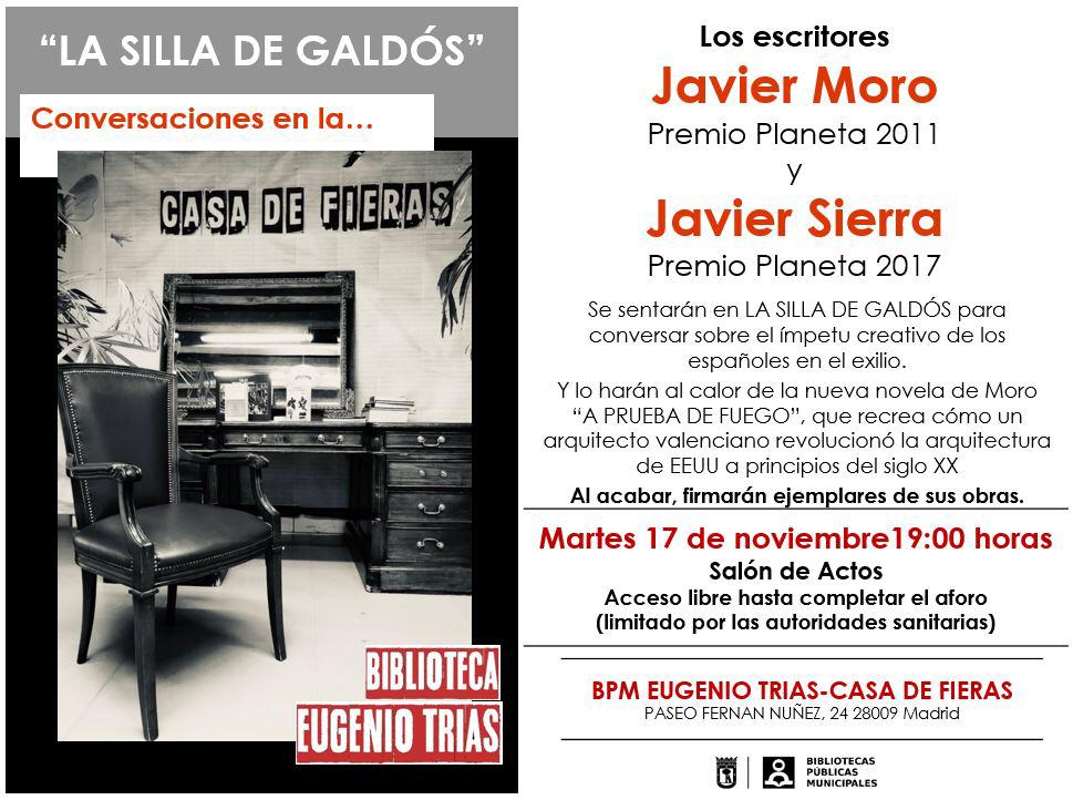Javier__Sierra's tweet photo. Si estás en #Madrid y te apetece sumarte a la pequeña tertulia literaria que tenemos en la Biblioteca Eugenio Trías cada mes, @javiermoro123 y yo hablaremos sobre #APruebaDeFuego, la última novela de Moro. Su historia es fascinante. https://t.co/kYq1c7t8Ay