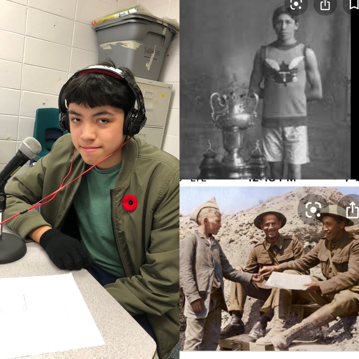 gleneagles_news's tweet photo. JCBM records an announcement honouring Tom Longboat as part of our Remembrance Day focus at #GELearns on Indigenous Service men and Women from 🇨🇦 Canada’s history protecting peace #CanadaRemembers #EveryPoppyCounts @WestVanSchools @IanKennedy1 @mrs_hulme https://t.co/a2YMOZit4D