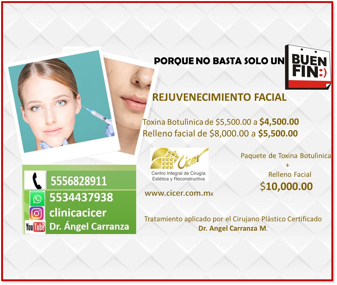 _cicer's tweet photo. LLegó el #BuenFin a #CICER rejuvenece SIN BISTURI con métodos de mínima invasión💉#ToxinaBotulínica #RellenoDérmico 
#PROMOCION del 9 al 20 de noviembre
Citas 555682 8911CdMx 
#RejuvenecimientoFacial #Botox #Xeomeen #Juvederm #AcidoHialurónico #AMCPER #CirujanoPlásticoCertificado https://t.co/EDHwSg0cjH
