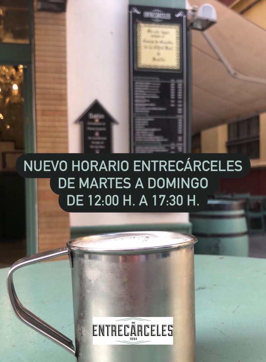 GrupoPDCLaRaza's tweet photo. Nuevo horario #TabernaEntreCárceles
🕐 De martes a domingo de 12:00 a 17:30 h.
¡Os esperamos #jarrillo de #cerveza en mano! 🍻🍻🍻
👉🏻 https://t.co/IGVR2h3tZ0 #detapasporSevilla #tabernacentenaria #comerenSevilla #salvemoslahostelería #GrupoLaRaza https://t.co/xbhZv8ymqA