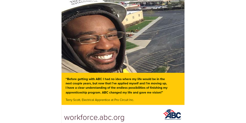 ABCNational's tweet photo. Meet Terry Scott, a member of ABC’s Heart of America Chapter, who is a second year electrical apprentice at Pro Circuit Inc. #ApprenticeshipWeek2020 #ABCMeritShopProud https://t.co/z2lEhThuBN