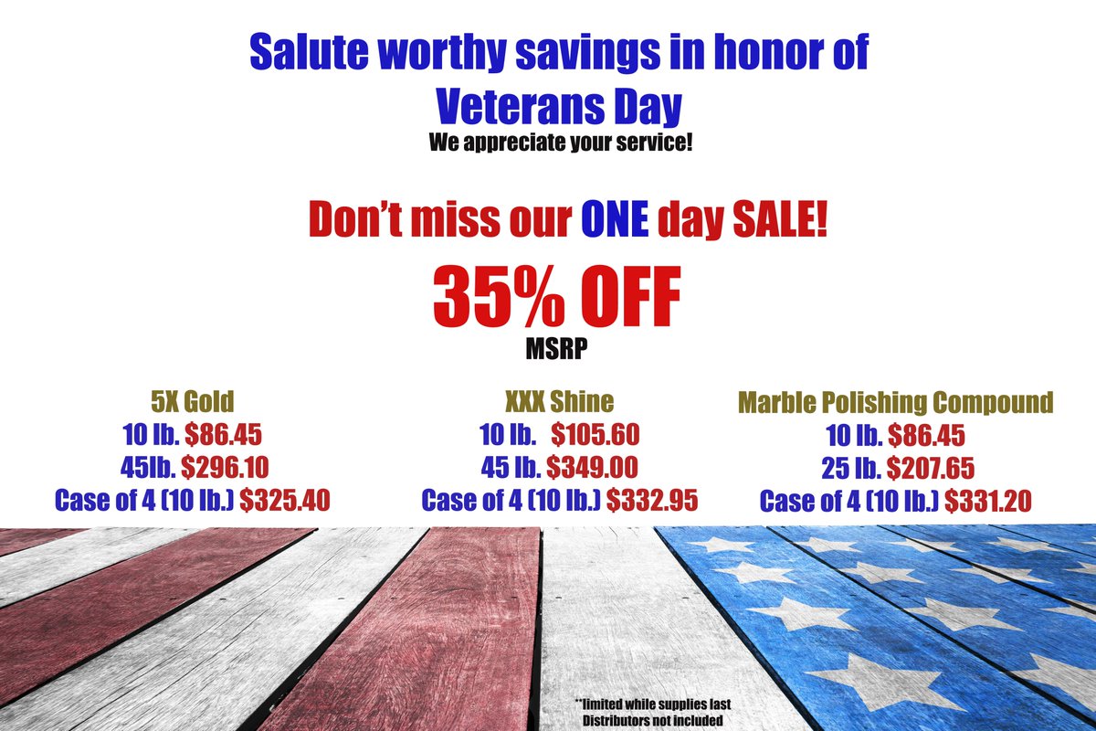 M3_Tech_Inc's tweet photo. Veterans Day Sale!
#MarblePolishing #EtchRemover #MarblePolishingCompound #5XPolishingPowder #StoneCare #Majestic https://t.co/ZALWEVvKZB