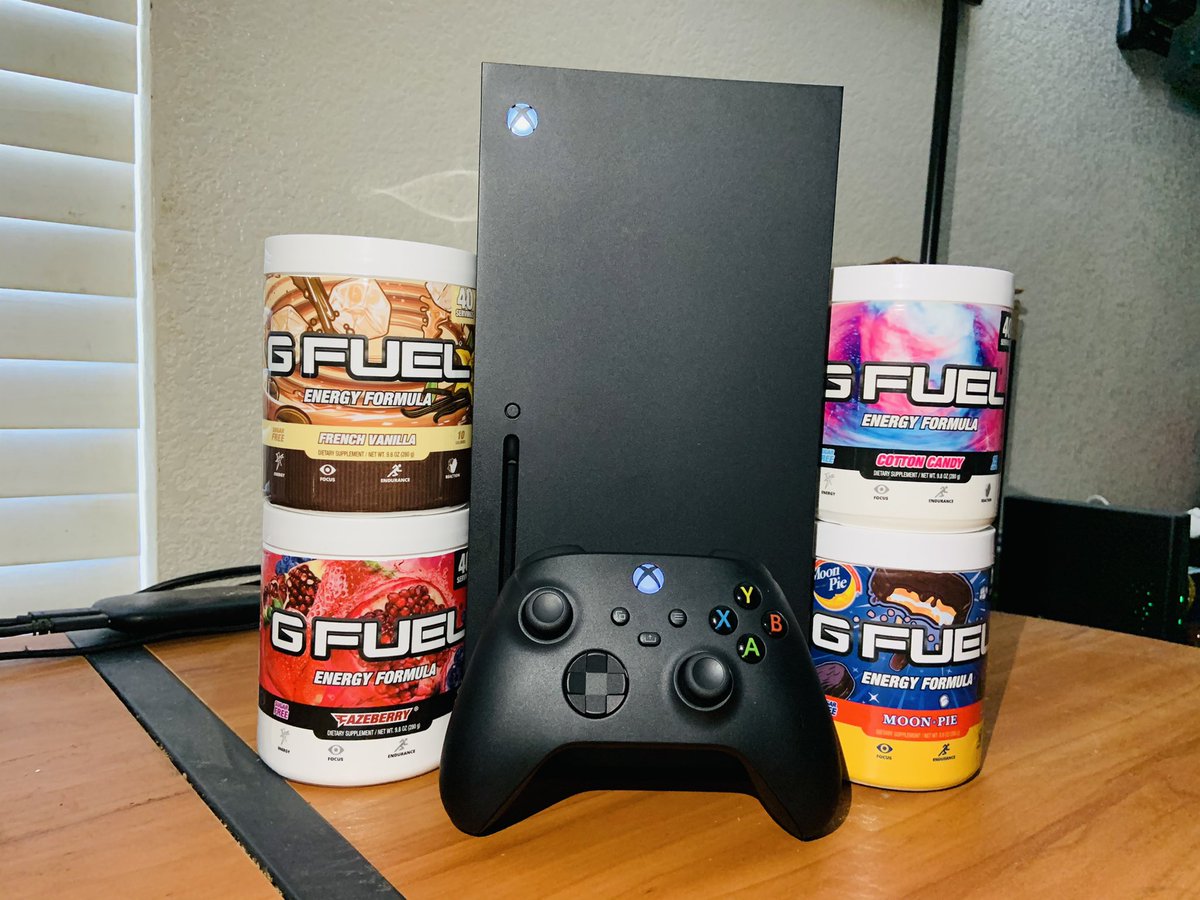 Vitals_GG's tweet photo. After messing around with my series x for a few hours now saying it’s impressive is an understatement. Would not be the same without @GFuelEnergy in my system #XboxLaunchDay #XboxFanFest @Xbox https://t.co/pFWAEh6lSC