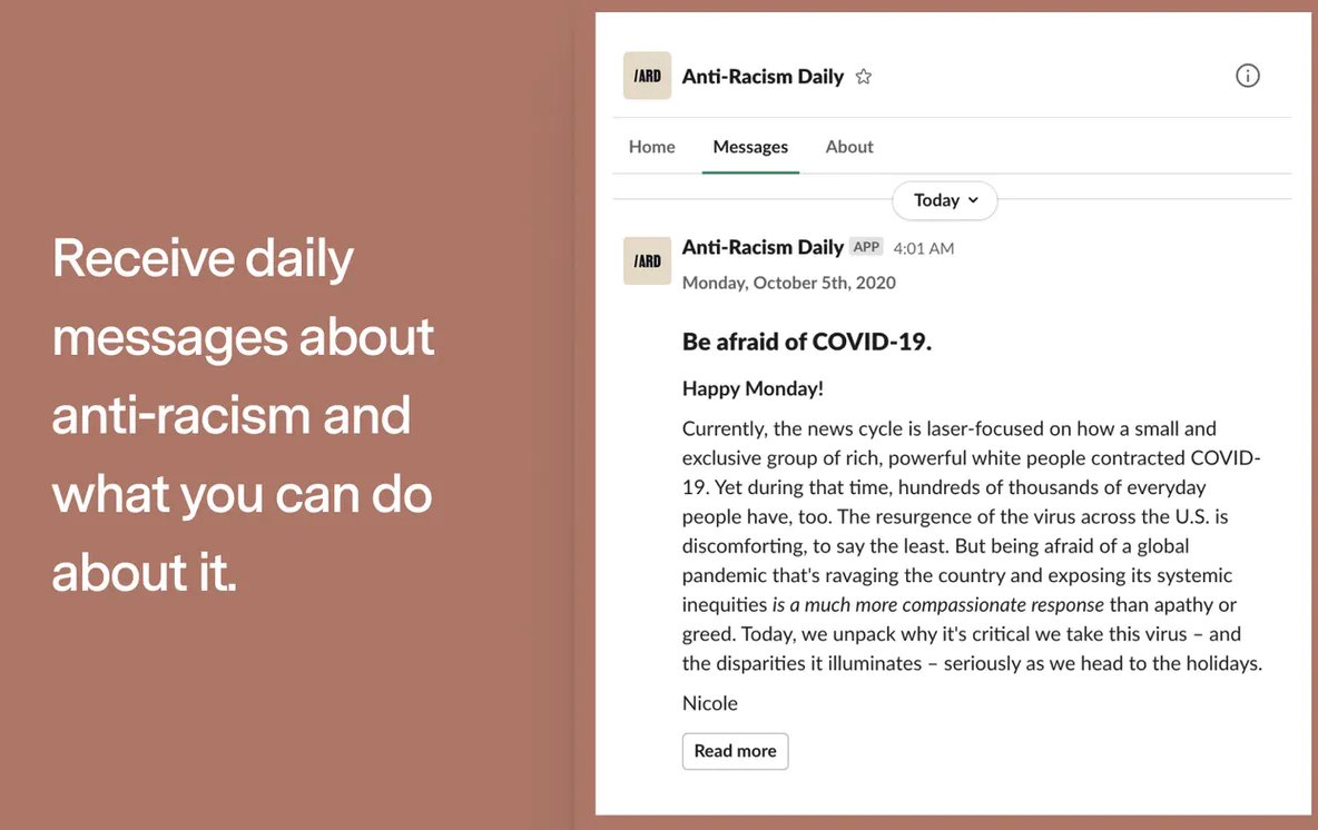 This slack plugin gives you daily resources to educate and to help you combat racism within the workplace and outside it 🖤

meow.ph/anti-racism-da…