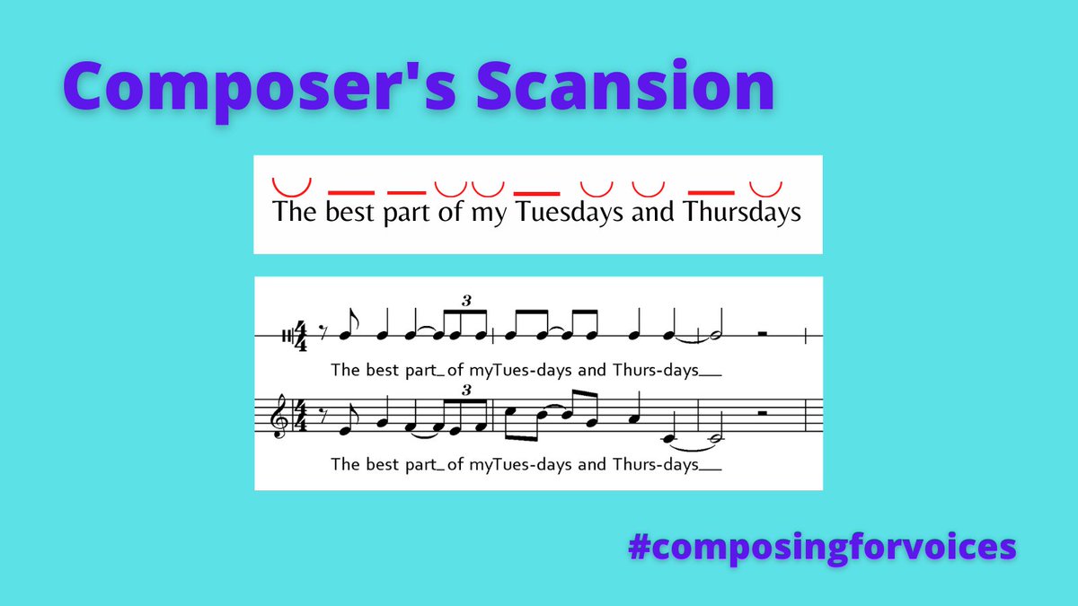 Composers!Before you set that text…have you scanned it?Scansion is a system of identifying weak and strong syllables in poetry or prose.Here’s how you do it:(Example: Tuesdays & Thursdays by Lisa Neher)⁣(1/5)⁣⁣