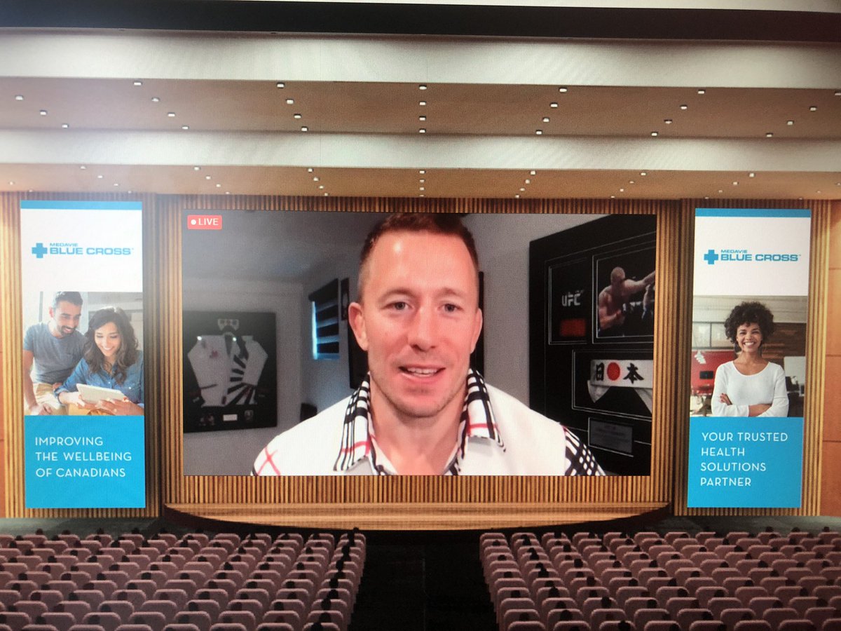IstIsabelle's tweet photo. And so it goes - Our Alaina MacKenzie is interviewing @GeorgesStPierre !#BenefitsTogether 
@MedavieBC https://t.co/WyFxDv0EBu