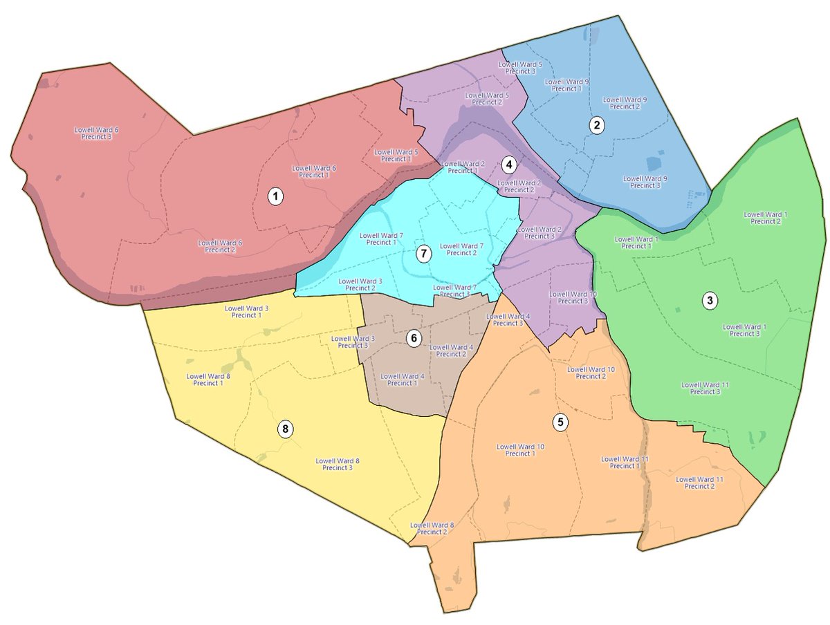 CityofLowellMA's tweet image. The City’s voting rights expert, Dr. Nathaniel Persily, has released a proposed map dividing the City into eight districts, an initial draft of the map that will be adopted in the implementation of Lowell's new election system. View map/learn more: yourlowellyourvote.com