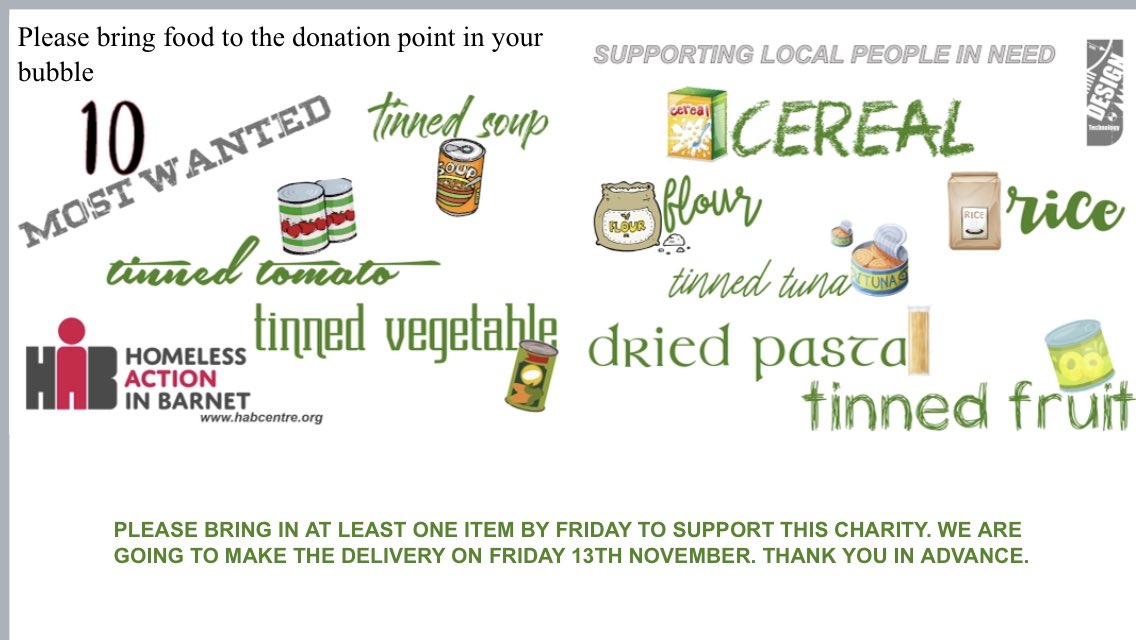 fchslondon's tweet photo. All year groups will be supporting the Homeless Action in Barnet food bank. This year it is year 11 - please send your son in with non-perishable items if you are able. Next week will be the turn of year 7 https://t.co/ygBBKtfTDh
