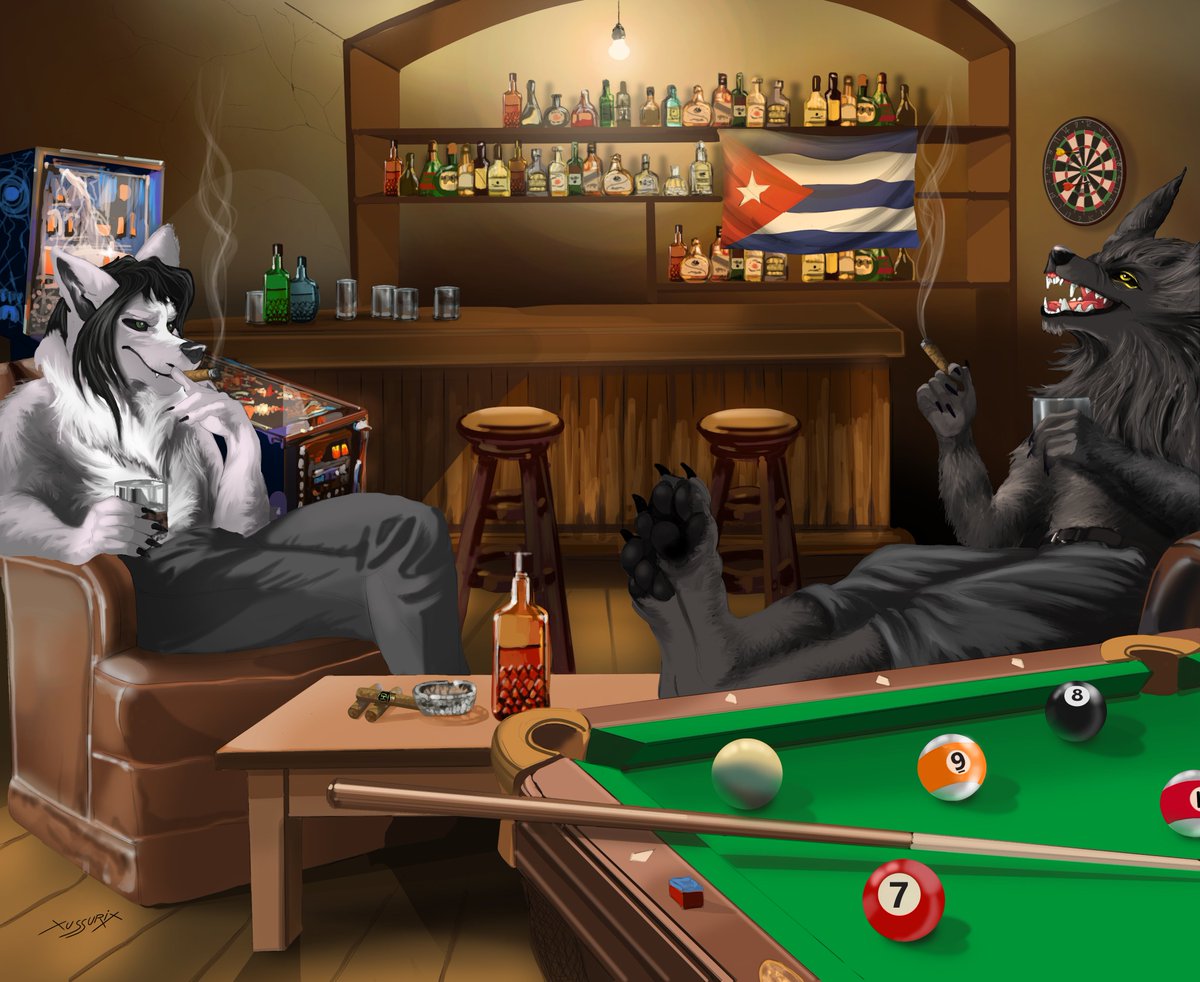 xussurix's tweet photo. Comm for a discord friend! Man of culture, as you can see. 

#furry #furryart #furryfandom #furryartist #furryartwork #furrycommission #commissionsopen #commission #commissionartist #werewolf  #basement #wolfcave #cigars #pinball #pool #games #whiskey #chill https://t.co/sszrixOF82
