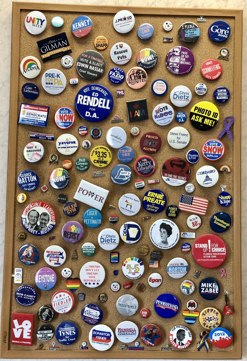 It’s got very little do with partisan politics and a lot to do with history for me. Some of my favorites are the George Bush and Ronald Reagan era campaign buttons. I’ve even got a button that my Mom wore working the phones on my first campaign.