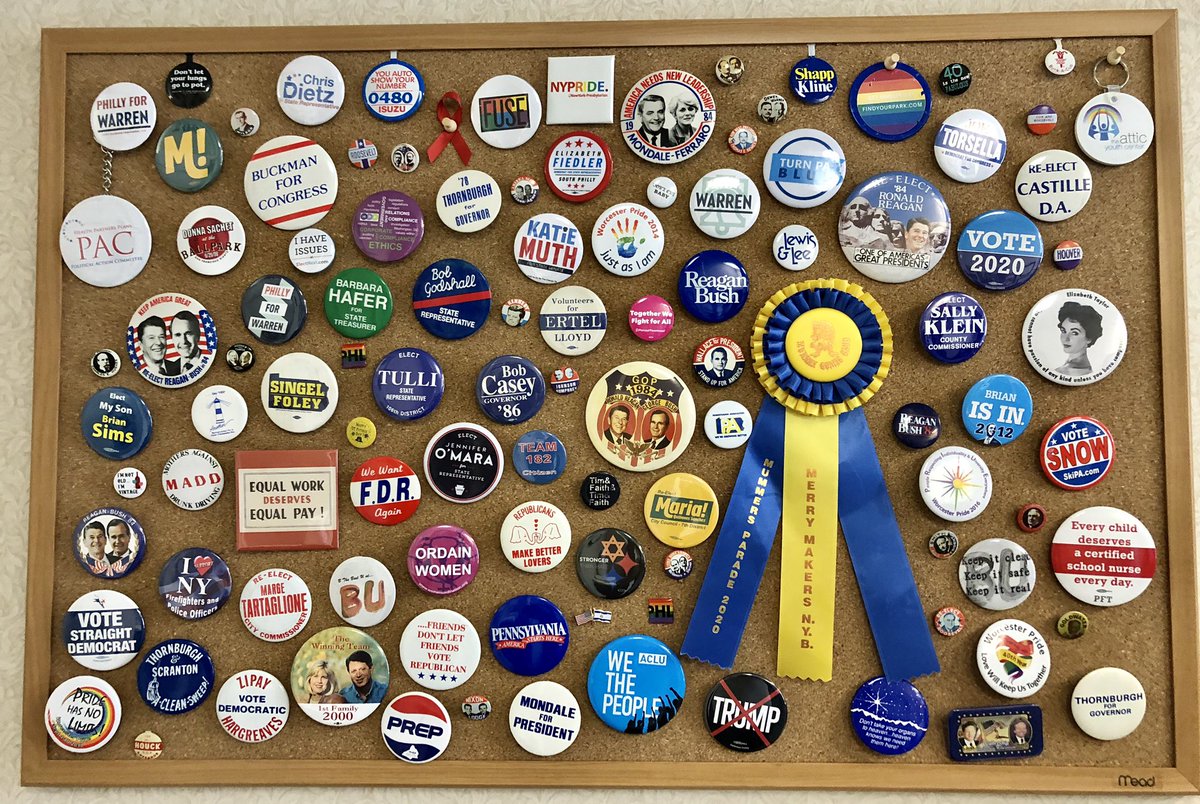It’s got very little do with partisan politics and a lot to do with history for me. Some of my favorites are the George Bush and Ronald Reagan era campaign buttons. I’ve even got a button that my Mom wore working the phones on my first campaign.