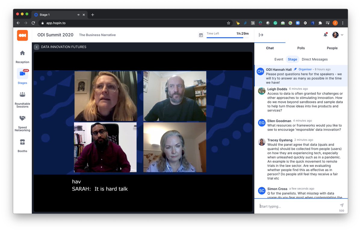 This conversation is fascinating, if you have a moment, log on to it! Enlightening, and insightful. @zoepeden @dominiccushnan @sarahdrinkwater @StephenBrowning #ODISummit2020 - stage 1 now: data innovation futures