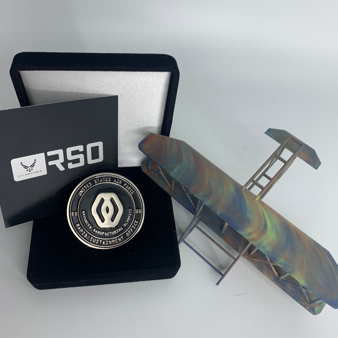 Thank you again for #AMO2020 put on by the AFRSO ! We won the #3dprintershootout competition and have received this #commemorativecoin by #3dprinting a colorful  Wright Brothers Plane!

#additivemanufacturing #supportsmallbusiness  Accucode Carbon Carbon