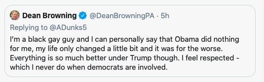 Here's  @DeanBrowningPA's "I'm a black gay guy" tweet, since deleted.