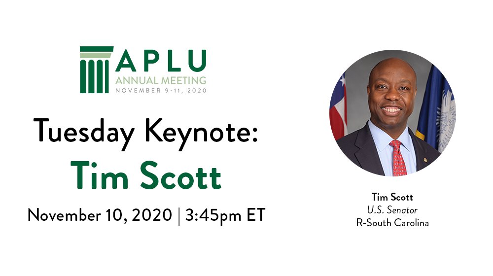 APLU_News's tweet photo. Please welcome to the virtual stage, @SenatorTimScott! #APLU2020 https://t.co/0eUUCtfCIJ