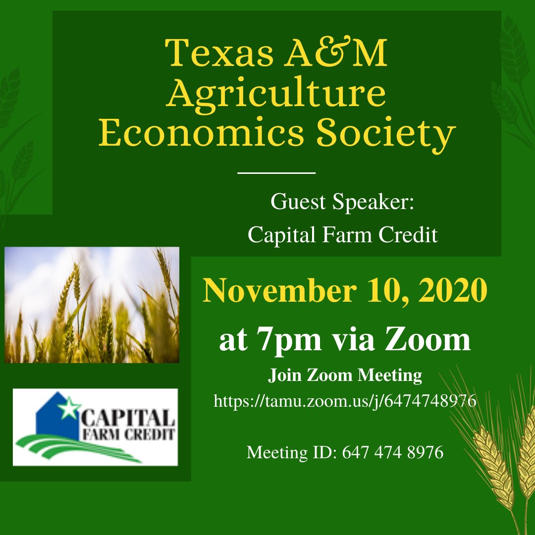 ageconomics's tweet photo. Happy Tuesday! Join the AES meeting tonight at 7 pm to hear from Capital Farm Credit! This is a great opportunity! #AGEC #AGBU https://t.co/d7LU2FqjoR