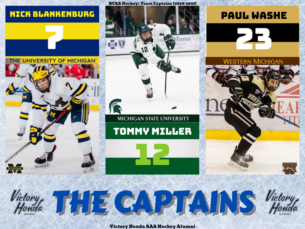 RealVHHockey's tweet photo. Congratulations to VH alums, Nick, Tommy, and Paul on being named Captain for their respective teams for the 2020-2021 collegiate season! π #victoryhondahockey #vhdifference #goblue #gogreen #gobroncos #thecaptains https://t.co/drJ7u9Pyrc