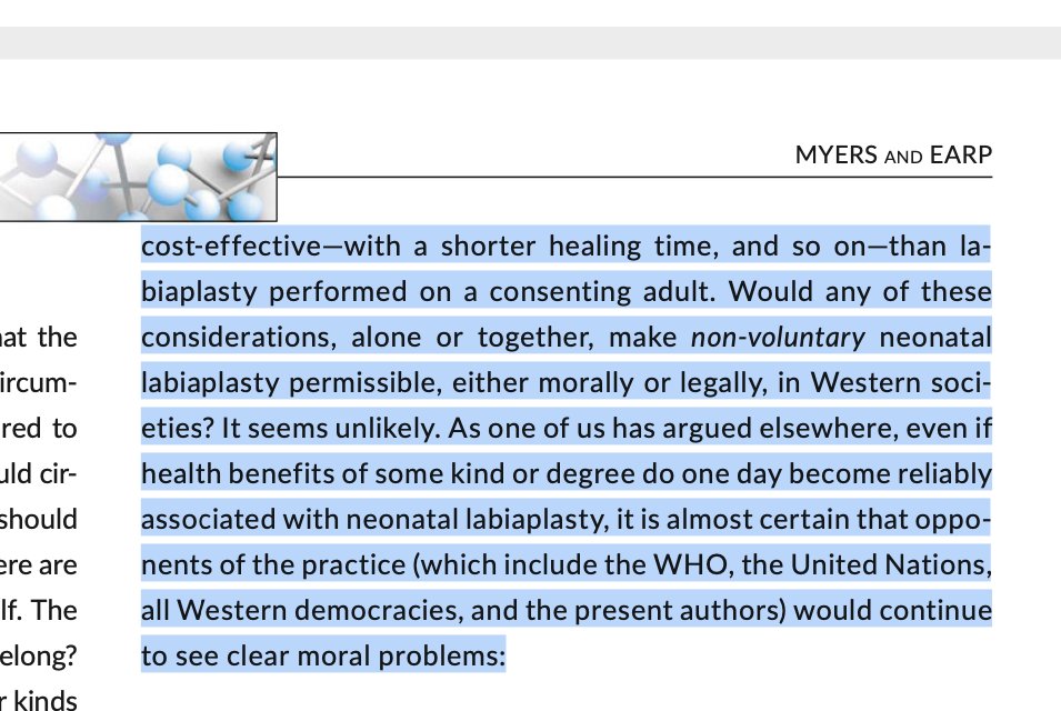 Consider hypothetical example of performing "neonatal labiaplasty" (WHO FGM Type 2a), which, as Alex Myers & I discuss in this paper ( https://www.researchgate.net/publication/337720859_What_Is_the_Best_Age_to_Circumcise_A_Medical_and_Ethical_Analysis) may very well confer "health benefits" by reducing the surface area of tissue that could become infected or cancerous 6/