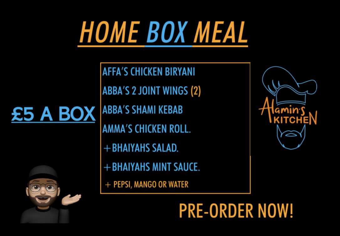 Alamin12477's tweet photo. My family food business from home Alhamdulillah. 
Follow my Insta -  @Alamins_Kitchen.
Add my Snap - AlaminsKitchen.
Show some love and support. 
Ja’zak’allah https://t.co/HxBE4FyIB5