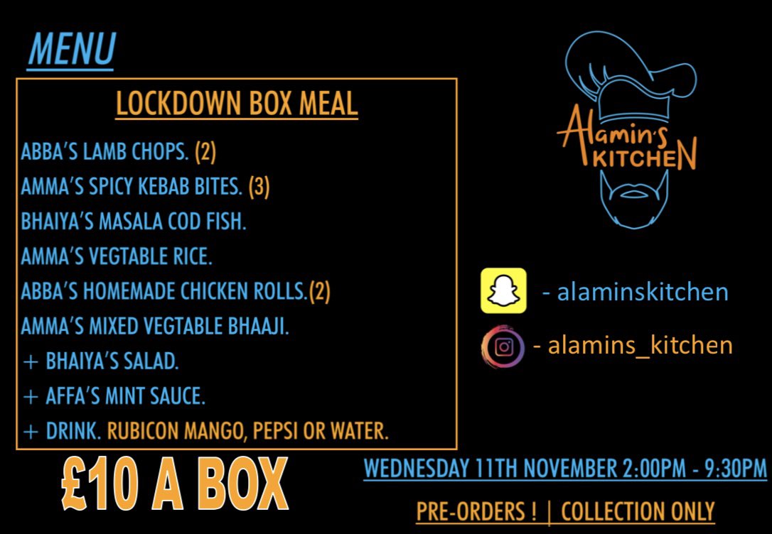 Alamin12477's tweet photo. My family food business from home Alhamdulillah. 
Follow my Insta -  @Alamins_Kitchen.
Add my Snap - AlaminsKitchen.
Show some love and support. 
Ja’zak’allah https://t.co/HxBE4FyIB5