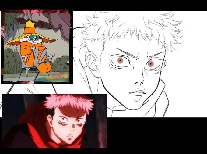 working on some redraws of jjk screenshots 